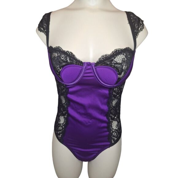 Frederick's of Hollywood Tops - Fredericks of Hollywood Women's Small Ilana Body Suit Purple Black Sheer Lace